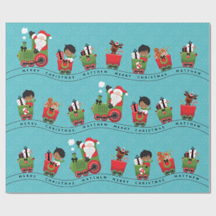 Santa & Multicultural Boy on Train Wrapping Paper
