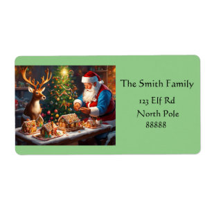 Santa N Reindeer make gingerbread house Christmas