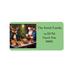 Santa N Reindeer make gingerbread house Christmas Label