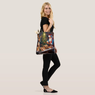 Santa N Reindeer make gingerbread house Christmas Tote Bag