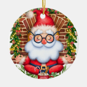 Santa Namaste Yoga Pose Christmas  Ceramic Ornament