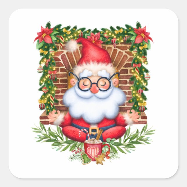 Santa Namaste Yoga Pose Christmas  Square Sticker (Front)