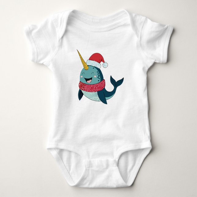 Santa Narwhal Christmas Holiday Baby Bodysuit (Front)