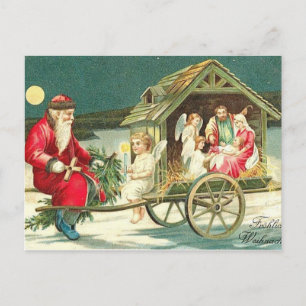 Santa Nativity Scene Christmas PostCard