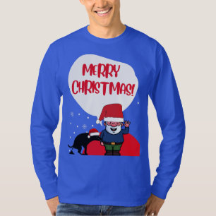 Santa & Naughty Dog Funny Merry Christmas T-Shirt