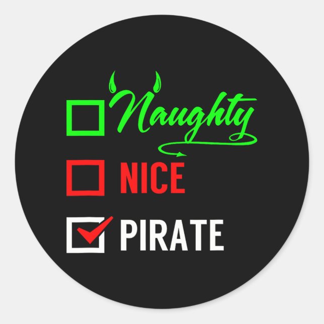 Santa Naughty Nice Pirate Christmas Checklist Classic Round Sticker (Front)