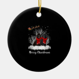 Santa Newfoundland Couple Merry Christmas Dog Gift Ceramic Ornament