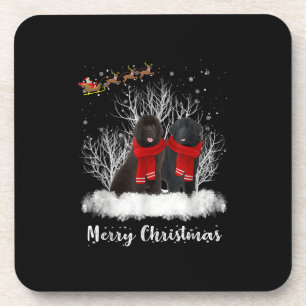 Santa Newfoundland Couple Merry Christmas Dog Gift Coaster