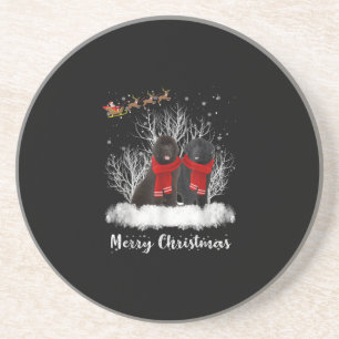 Santa Newfoundland Couple Merry Christmas Dog Gift Coaster
