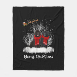 Santa Newfoundland Couple Merry Christmas Dog Gift Fleece Blanket