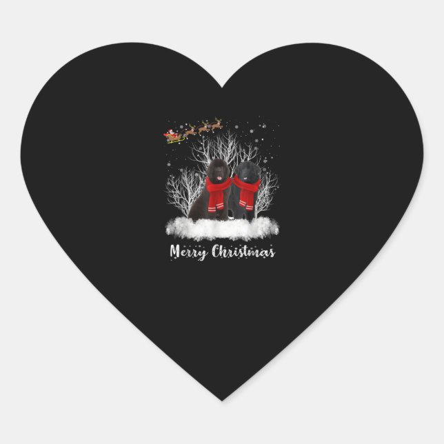 Santa Newfoundland Couple Merry Christmas Dog Gift Heart Sticker (Front)