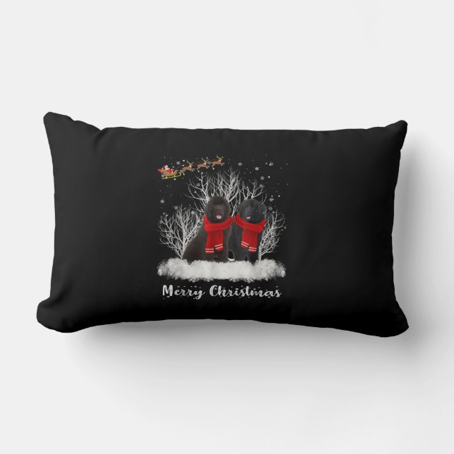 Santa Newfoundland Couple Merry Christmas Dog Gift Lumbar Cushion (Front)