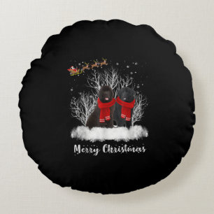 Santa Newfoundland Couple Merry Christmas Dog Gift Round Cushion
