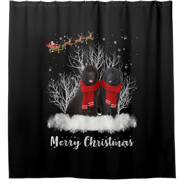 Santa Newfoundland Couple Merry Christmas Dog Gift Shower Curtain (Front)
