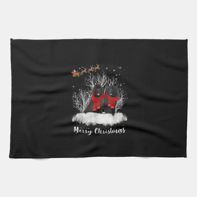 Santa Newfoundland Couple Merry Christmas Dog Gift Tea Towel (Horizontal)