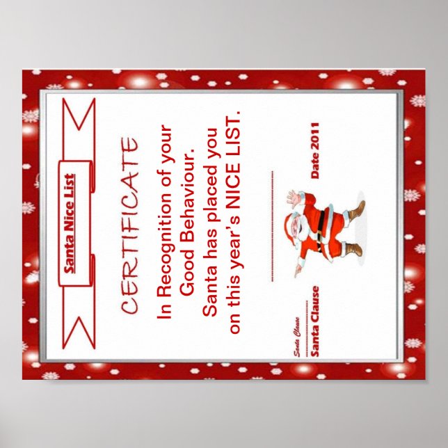 Santa Nice List Certificate Poster (Front)