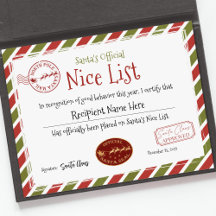 Santa Nice List Certificate, Santa Claus Nice List