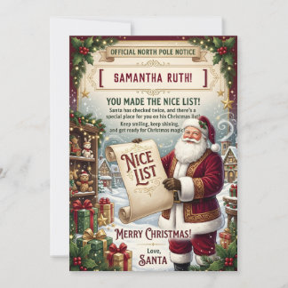Santa Nice List Personalised Kids Christmas Holiday Card
