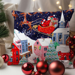 Santa Night before Christmas Nordic Village Cushion