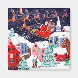 Santa Night before Christmas Nordic Village Magnet