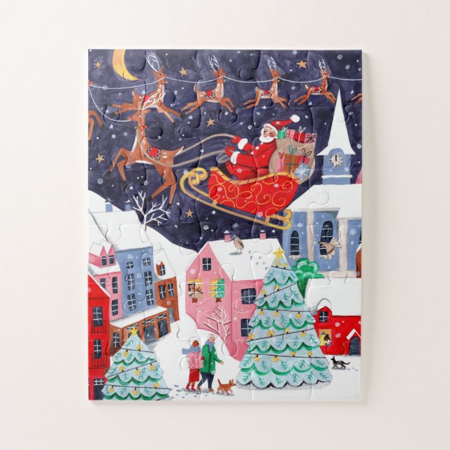 Santa Night before Christmas Village  Jigsaw Puzzle (Vertical)
