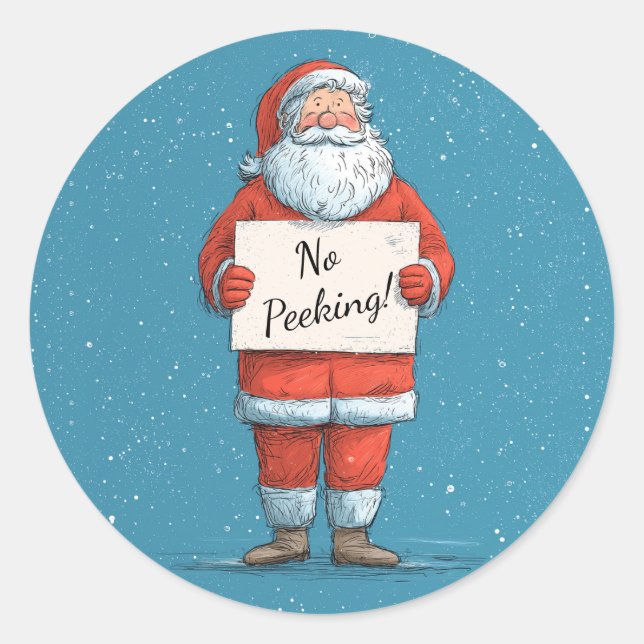 Santa No Peeking Christmas Classic Round Sticker (Front)