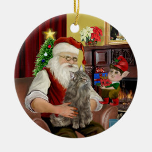 Santa - Norwegian Forest Cat Ceramic Ornament