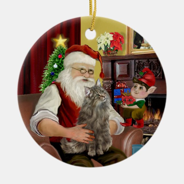 Santa - Norwegian Forest Cat Ceramic Ornament (Front)