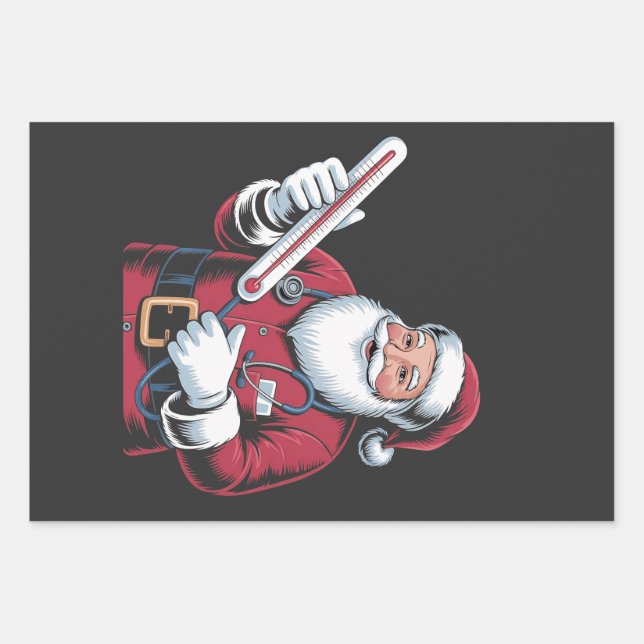 Santa Nurse Xmas Nursing Healthcare Worker   Wrapping Paper Sheet (Front)