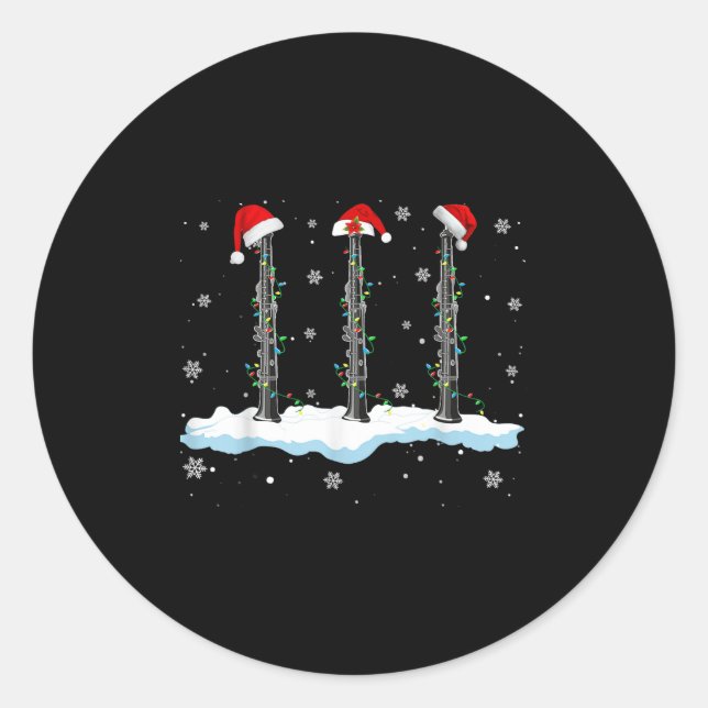 Santa Oboe Christmas Lights Funny Oboe Lover  Classic Round Sticker (Front)
