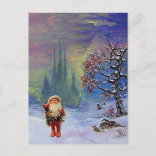 SANTA OF THE GNOMES Blue Winter Holiday Christmas Postcard