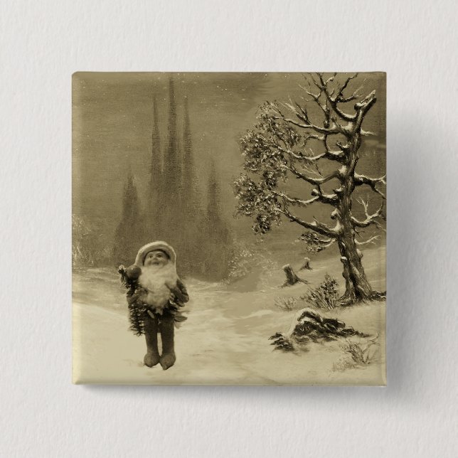 SANTA OF THE GNOMES Funny Christmas Sepia Brown 15 Cm Square Badge (Front)
