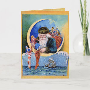 SANTA OF THE SAILORS,MOON,CHRISTMAS SOCKS AND TOYS HOLIDAY CARD