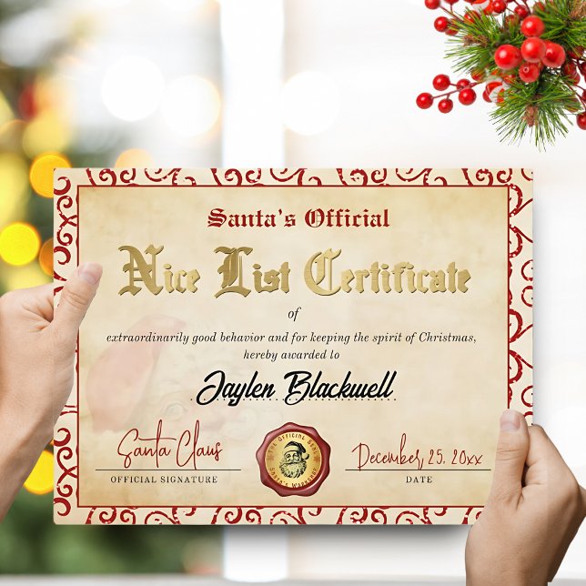 Santa Official Nice List Certificate Holiday Card (Creator Uploaded)