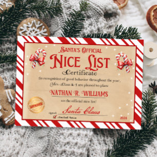 Santa Official Nice List Certificate Invitation
