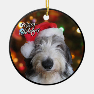 Santa Old English Sheepdog Christmas Ornament
