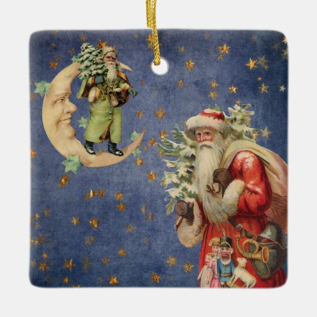 Santa on a Crescent Moon Ceramic Tree Decoration (Front)