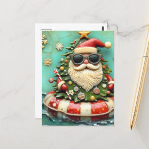 Santa on a Float Trip Postcard
