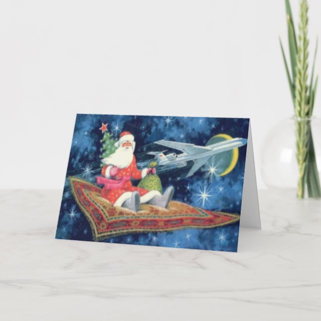 Santa On A Flying Carpet Custom Greetings Card (Front)