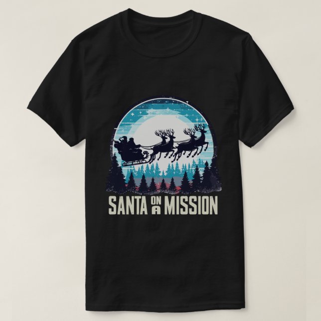 Santa On A Mission Vintage Christmas T-Shirt (Design Front)