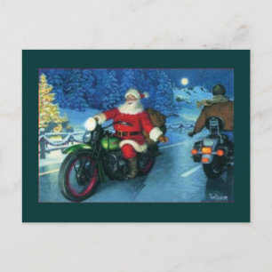 santa on a motocycle holiday postcard