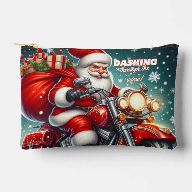 Santa on a motorcycle accessory pouch (Front)