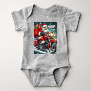 Santa on a motorcycle baby bodysuit