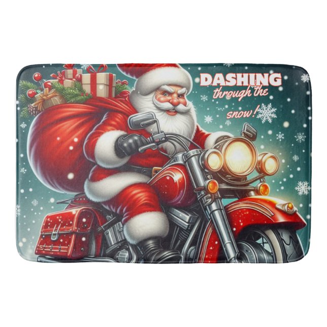 Santa on a motorcycle bath mat (Front)