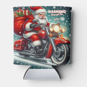 Santa on a motorcycle can cooler
