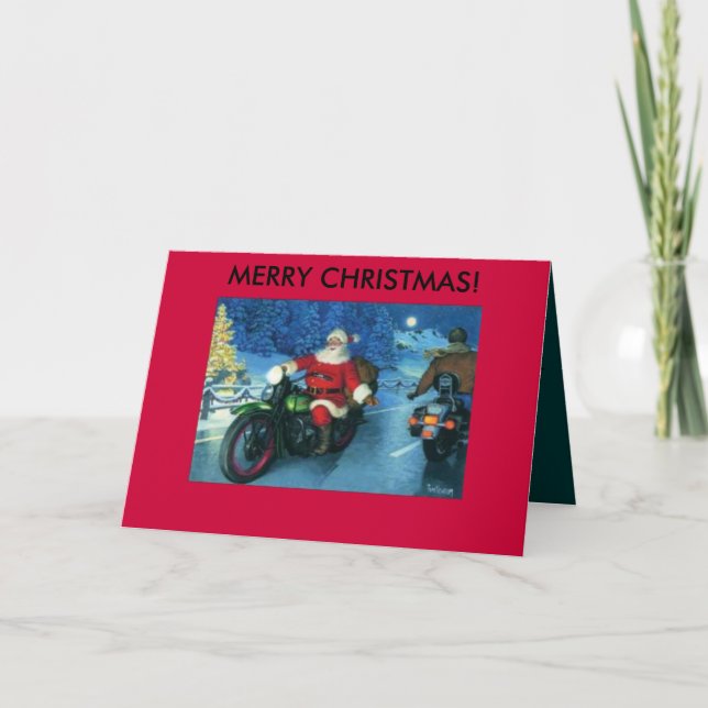Santa on a motorcycle christmas card (Front)