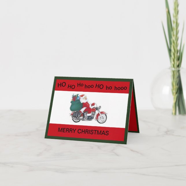Santa on a Motorcycle Christmas Card (Front)