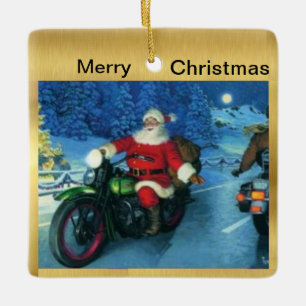 Santa on a Motorcycle Christmas Ornament