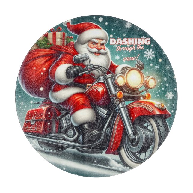 Santa on a motorcycle cutting board (Front)