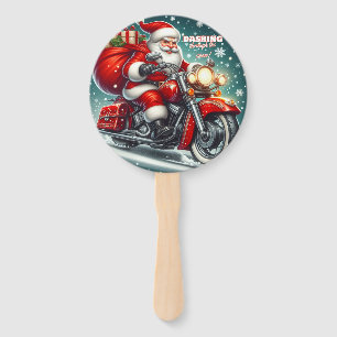 Santa on a motorcycle hand fan